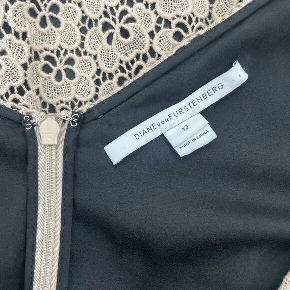 Diane von Furstenberg Sarita Lace Mini Dress Floral Tan Size 12 - Picture 7 of 7